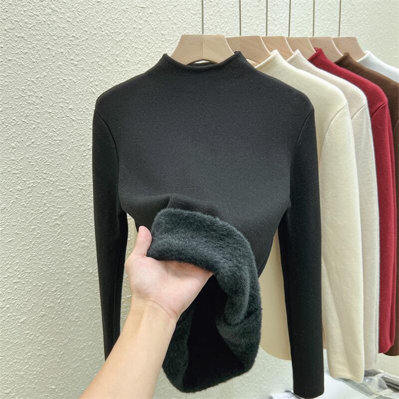 Осень-зима, полуводолазка, женский вязаный свитер, модный, элегантный, повседневный, флисовый, толстый, нижняя часть, рубашка, верхняя часть, внутренний длинный рукав, одежда 1878