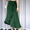 Summer One Piece Lace-Up Long Irregular Solid Color Halter Skirt