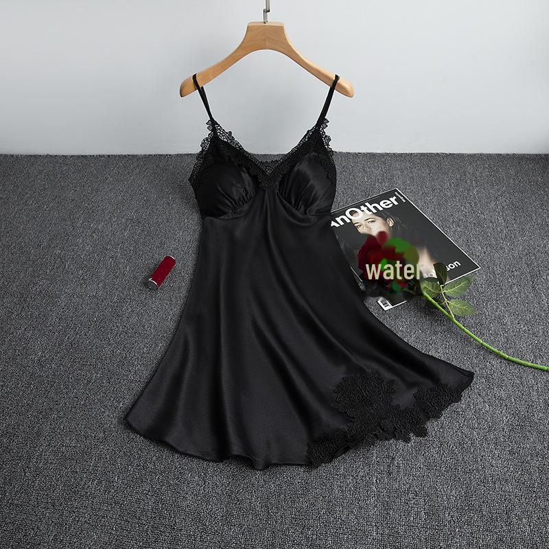 Женская пижама Ice Silk, комплект из двух предметов с нагрудной подкладкой, сексуальной ночной рубашкой и халатом - весна и осень