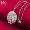 925 Sterling Silver Round Hollow Pendant Necklace Fashionable Wedding Jewelry