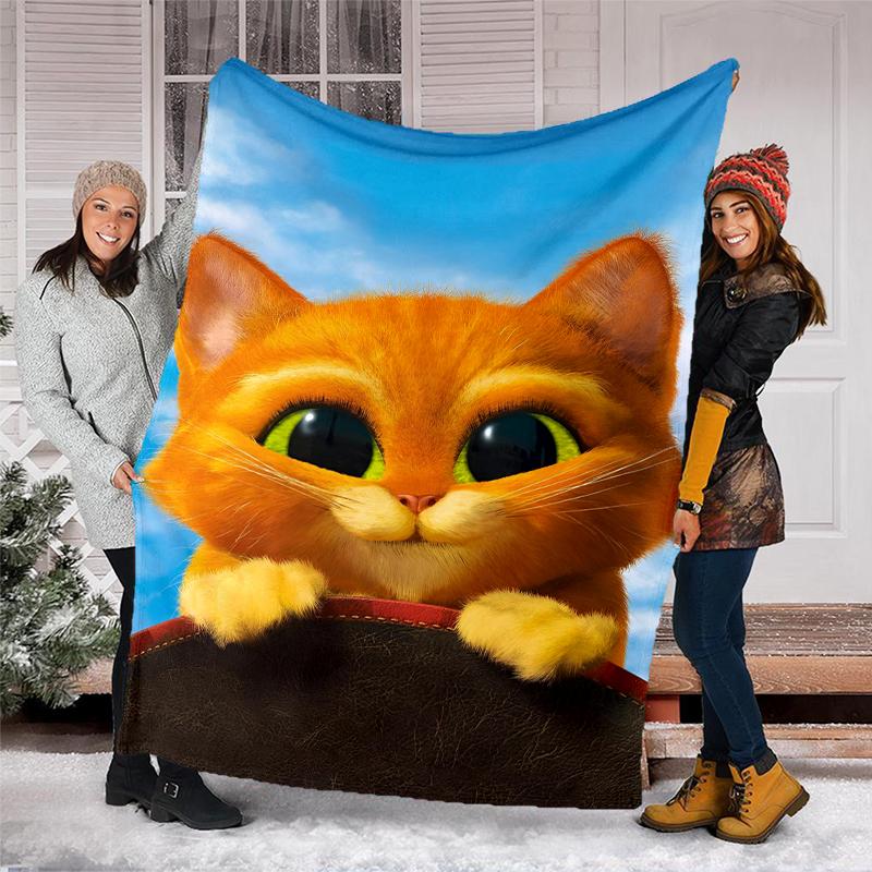 Puss Boots Theme Printed Blanket Perfect For Couch Bed Travel Outdoor Use Machine Washable Cozy Durable