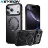 KEYSION Shockproof Transparent Matte Case for MagSafe for iPhone 17 Pro Max 360° Magnetic Ring Stand Wireless Charging Phone Back Cover
