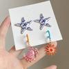 4Pcs Exaggerated Crab Sunflower Starfish Earrings for Women Fashion Summer Beach Vacation Style Unique Earring Female Jewelry