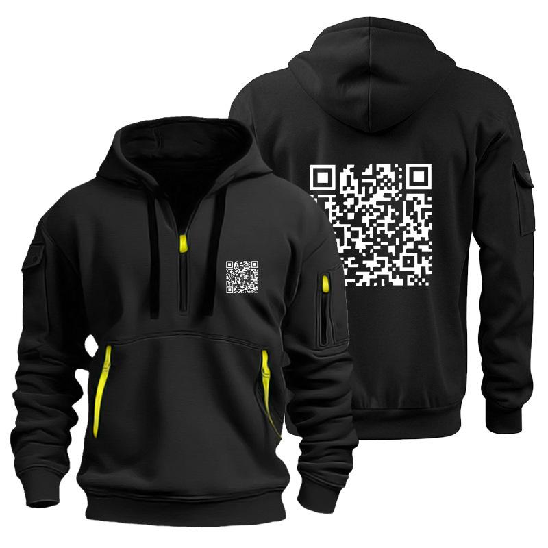 Модная худи с QR-кодом: Мужская толстовка-куртка с бархатом