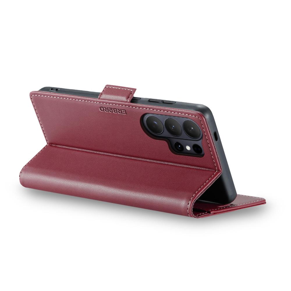 Samsung Galaxy S26 Ultra Case, ERBORD Glossy Litchi, Wallet Flip Case, Red