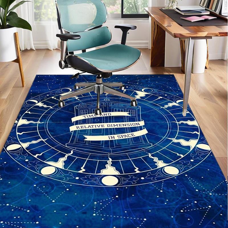 Tardis In Starry Night Office Rug Chair Mat, Game Carpet, Suitable for Front Door, Bedroom, Living Room, Desk, Holiday Gift