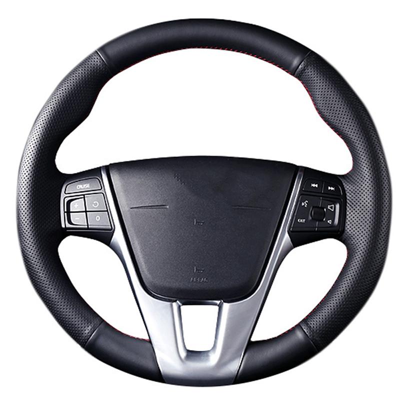 Оригинальный чехол на руль автомобиля «сделай сам», для Volvo V40 XC60 S60 LV60 S80L, черная кожаная оплетка для рулевого колеса