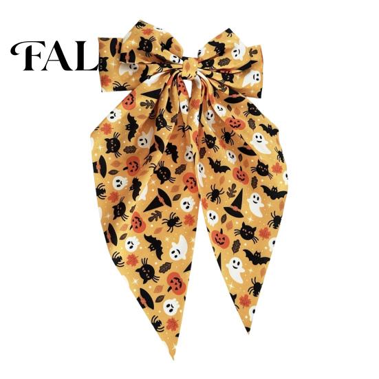 Bat Theme Hair Decoration Halloween Silky Satin Bows, Big Ribbon Bow Clips, Oversized Decorative Accessories for Long Tail Barrettes, Cute Women Girls