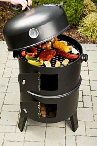 Multi 3-In-1 Round Garden Grill With 40 Cm Smoker, Cover, Thermometer, Garden Smoker