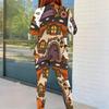 Women Plus Size Round Neck Long Sleeve Skeleton Printed Top Fitted Pants Two Piece Set