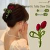 Ретро 2025 Жемчужный Тюльпан Флокированный Зажим-краб - Элегантный аксессуар для волос для прически пучок для женщин