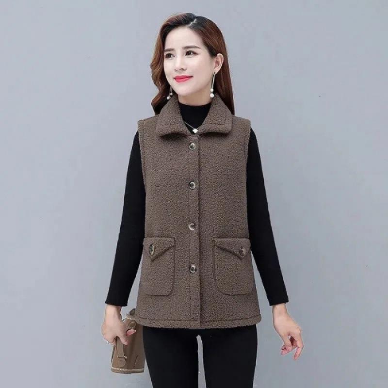 МОДА 2024 Новый осенне-зимний жилет из искусственной овчины, универсальный жилет для пожилых мам среднего возраста, жилет, одежда без рукавов