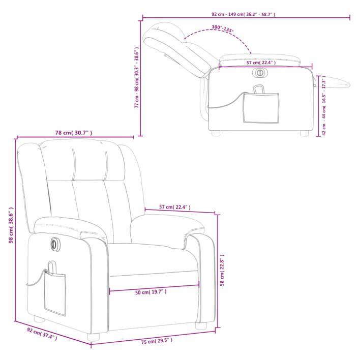 VidaXL Fauteuil de Massage Inclinable Électrique, Chaise de Relaxation avec Dossier, Siège avec Accoudoirs Salon, Moderne, 3205258