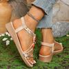 Fashion Bohemian Style Beaded Flat Sandals Woman Printing Braided Roman Sandals for Women Summer 2025 Comfortable Non Slip Beach Shoes