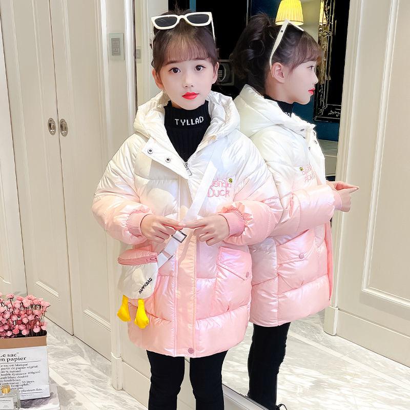 Хлопковая одежда с подкладкой для девочек, сумки бесплатно, плотная зимняя одежда, глянцевое пальто для девочек