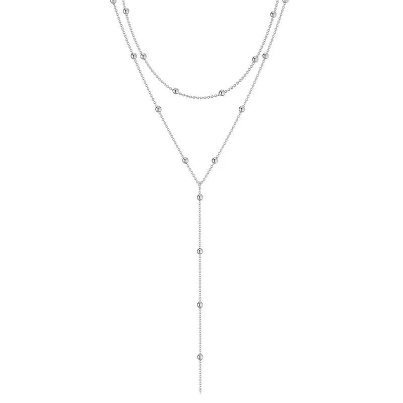 LATS – colliers à chaîne à pampilles longues pour femmes, couleur or, Double couche, Simple, en métal,
