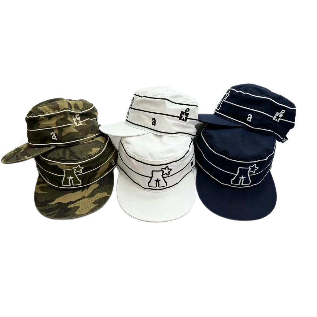 Niche independent design trendy brand embroidery letter striped cap men's and women's versatile flat-top sunshade baseball cap