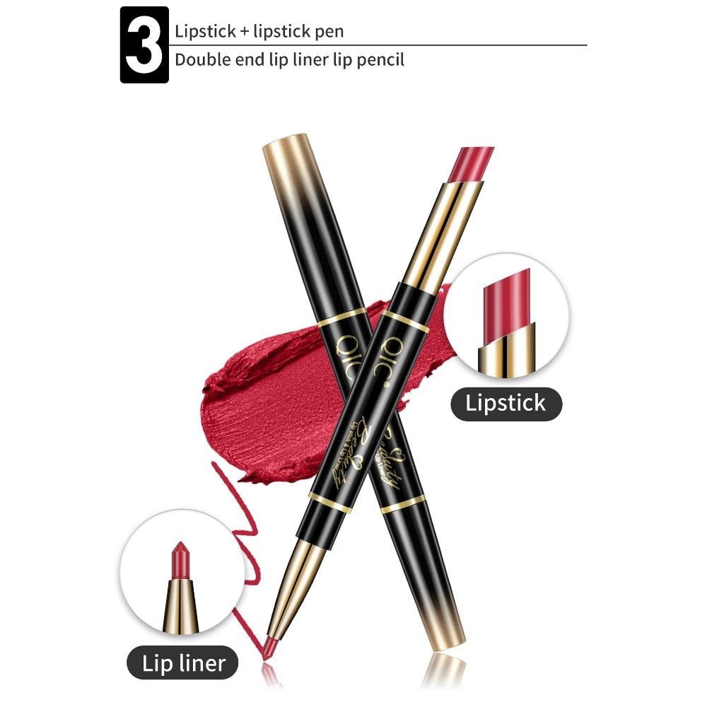 Двусторонняя губная помада QIC, водостойкая, стойкая, цветная помада «два в одном», тонкая помада для губ, подводка для губ