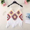 Летняя женская кофточка в этническом стиле с лямкой на шее, вязаный крючком топ ручной работы с лямкой на шее, богемный жилет с кисточками для путешествий и праздника