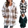 Women's Casual Warm Jacket Plush Lattice Zipper Pocket Hooded Loose Coat