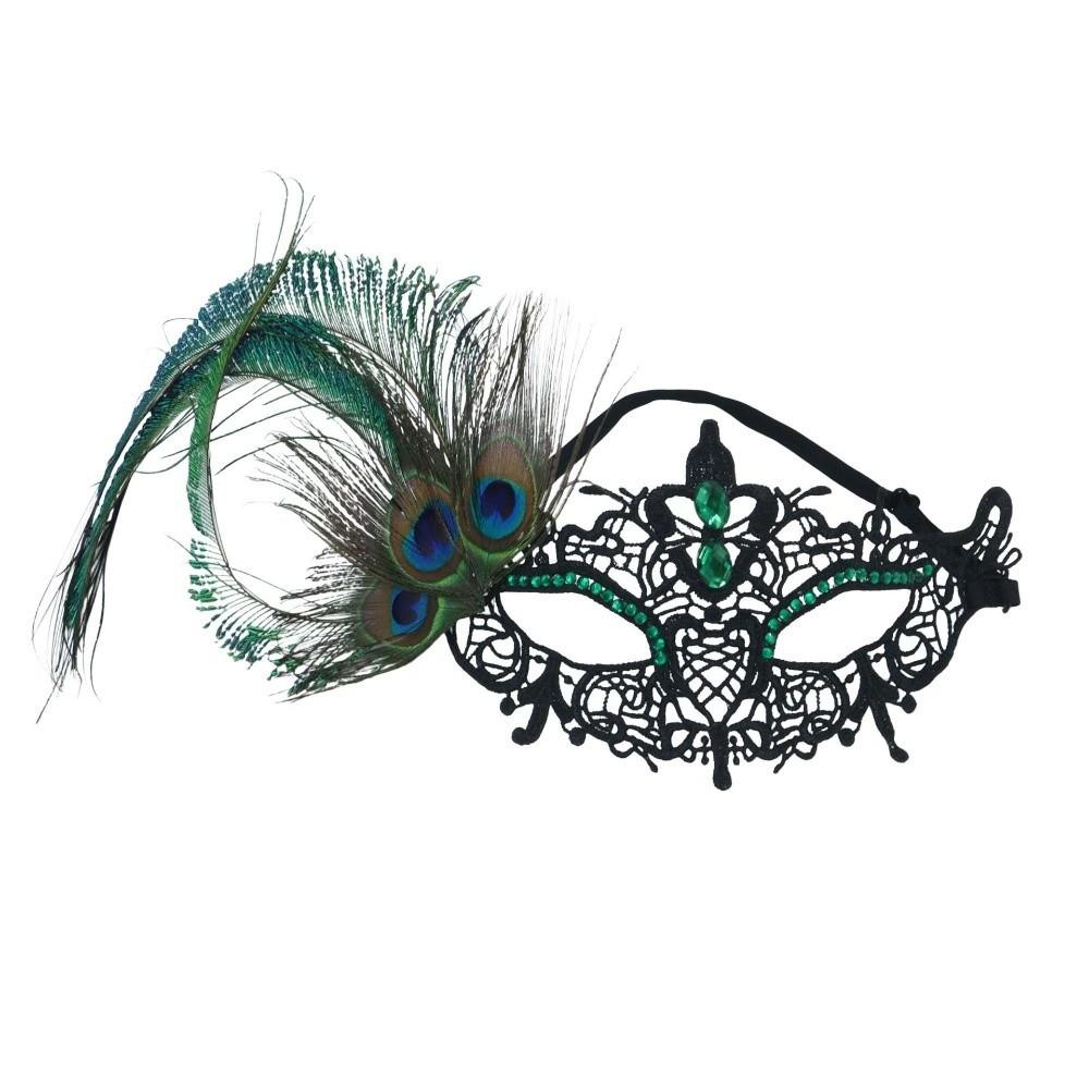Elegant Half Face Mask Feather Accent Phantom Mask Peacock Feather Mask Costume Party