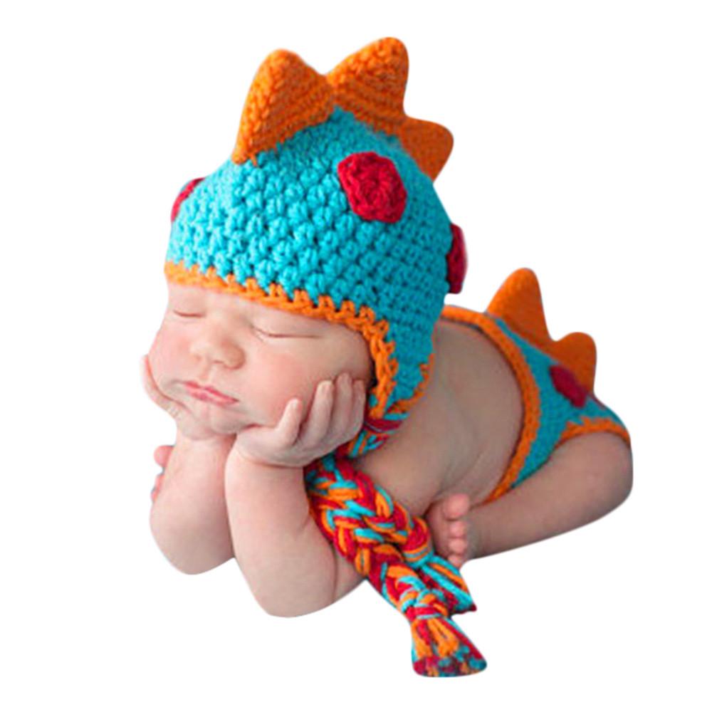 Cute Toddler Baby Dinosaur Outfits Dinosaur Hat Pants 2 Pcs Set Photography Props Knit Infant Accessories Cosplay Costume
