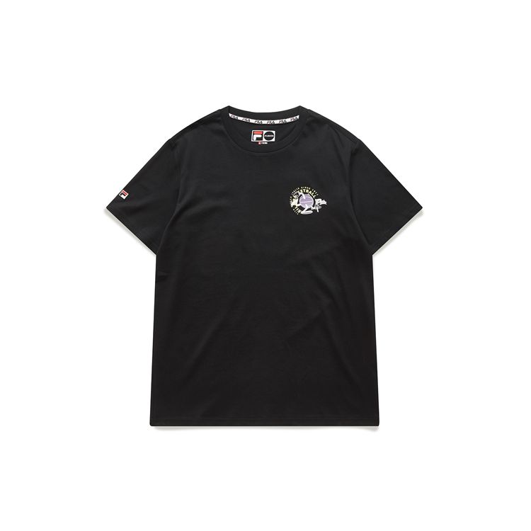 Fila Fusion Мужская футболка с принтом на тему бега и баскетбола, с коротким рукавом, черная T11M026106F-BK