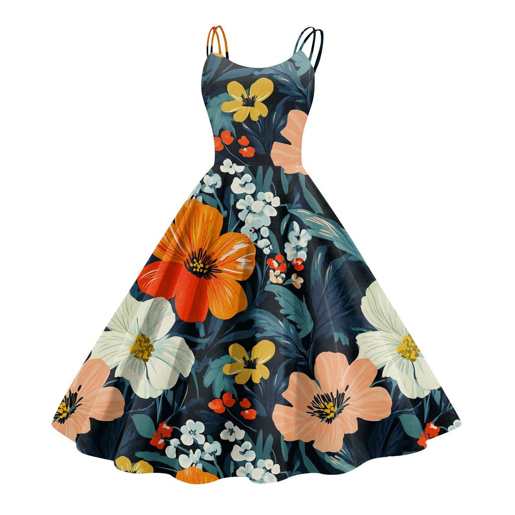Женское повседневное модное платье с цветочным принтом, сексуальное с открытыми плечами, панк-ретро платье, ретро платье
