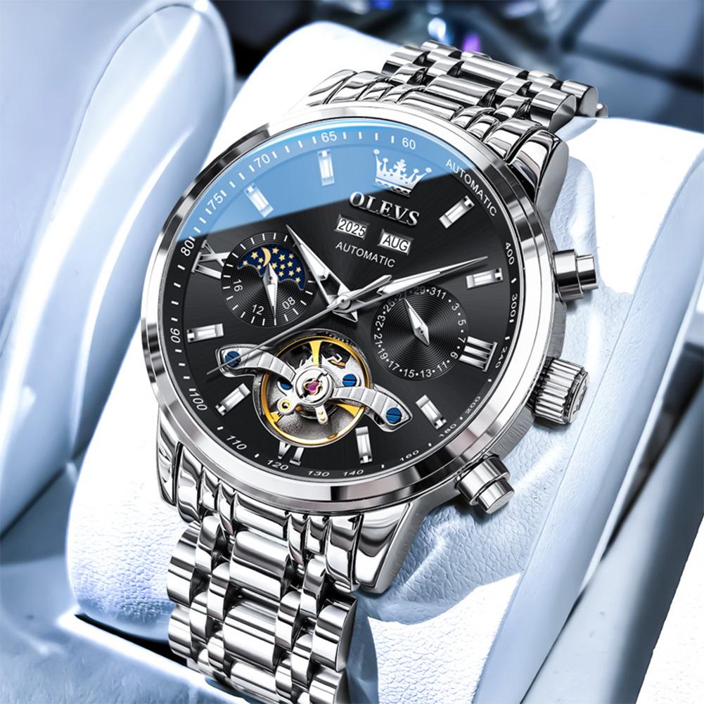 OLEVS Top Luxury Tourbillon Watches Men Month Calendar Week Moon Phase Watches Automatic Mechanical Wristwatches Men Reloj