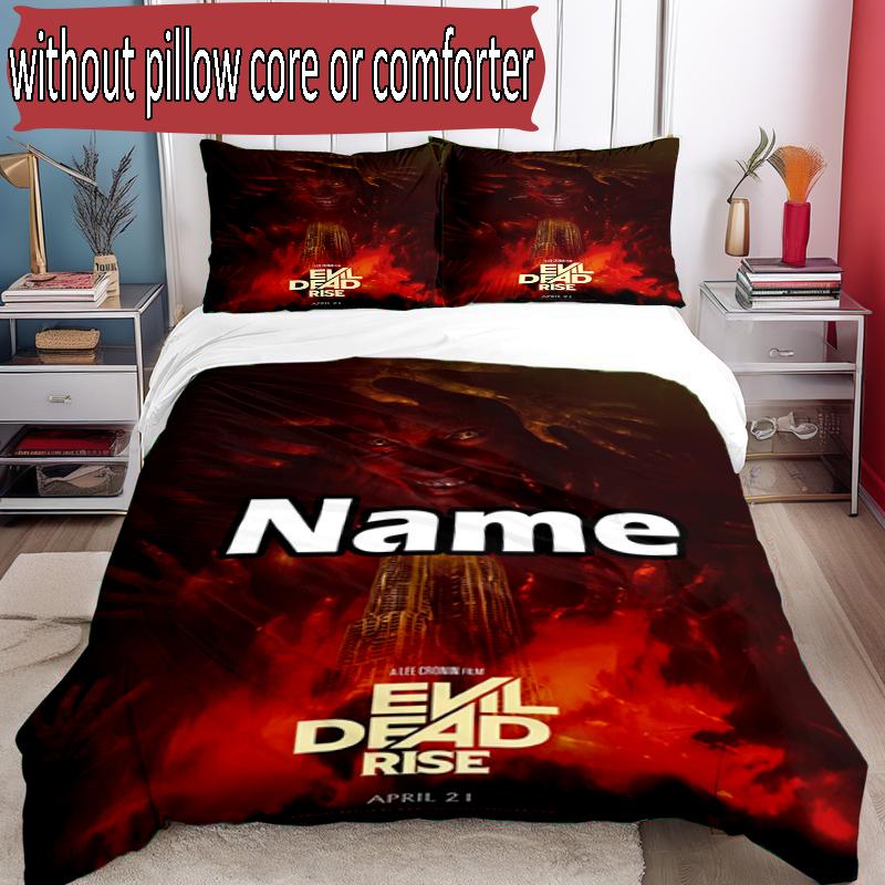 3pcs Duvet Cover Set (1*Duvet Cover + 2*Pillowcase, Without Core), Custom Name The Evil Dead Pattern Bedding Set, Home Bedroom Decor Gift
