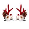 1 Pair Christmas Hairpins Holiday Antlers Design Faux Pearls Plush Ball Decor Hair Clips Christmas Party Photography Props