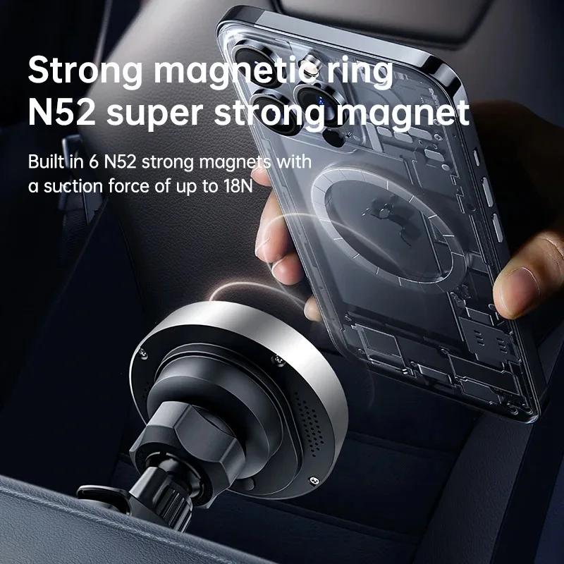 Автомобильный магнитный беспроводной держатель-зарядка для Magsafe iPhone 17 16 15 14 13 12 Pro Max Plus Samsung со светодиодной подсветкой, быстрая зарядка