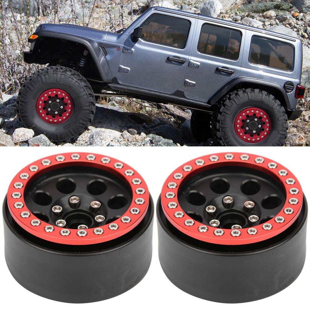 2Pcs 1.9 in RC Car Adhesivefree Aluminium Alloy Wheel Hub 8 Round Hole Accessory(red black )
