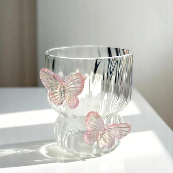 Ecarla Szklanka Z Falowanymi Ściankami Motyl Róż 260Ml Szk161