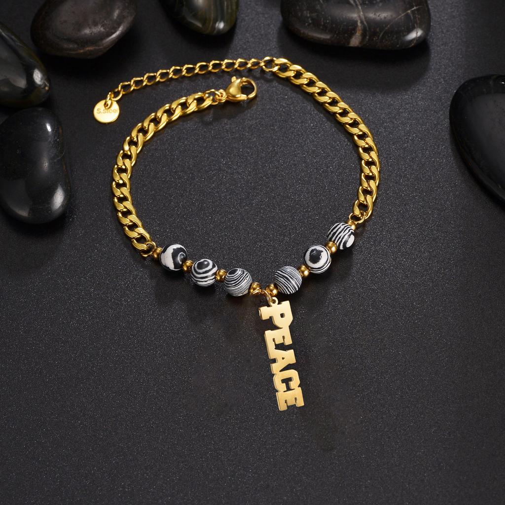 Atoztide Personalized Custom Name Bracelet Beads Chain Bangle Stainless Steel For Women Men Letter Family Birthday Jewelry Gift