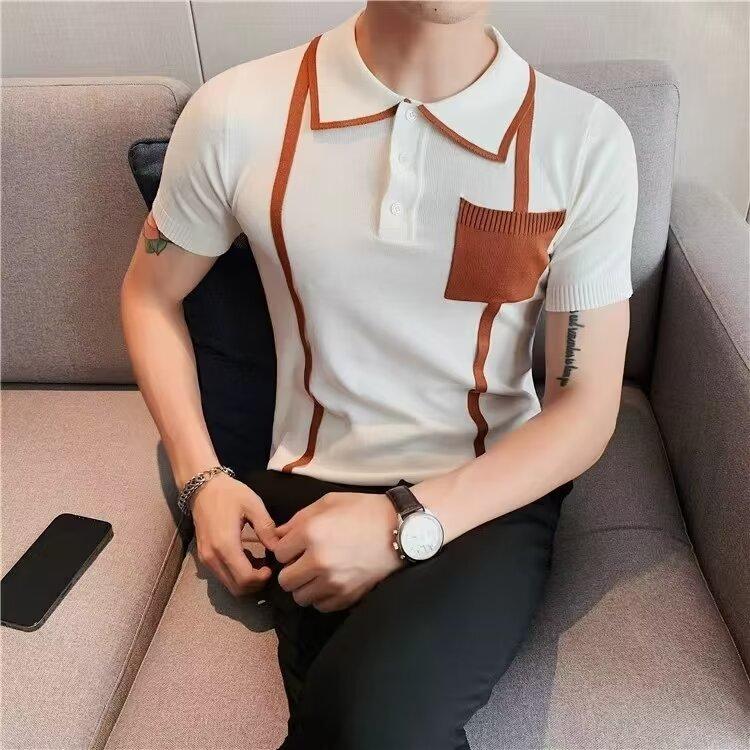 Мужская модная брендовая футболка-поло с коротким рукавом и лацканами, летняя футболка, корейская приталенная мода, новинка 2025 года, универсальный топ