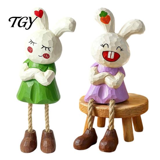 Office Desk Rabbit Decorations Leggy Figurine Ornament, Handcrafted Basswood Desktop Sitting Birthday Gifts for Fans Bunny, Creative Ornament Home And