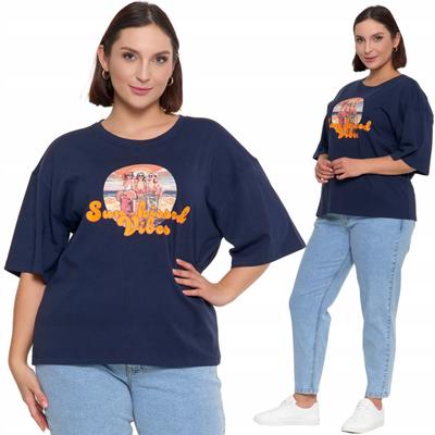 Women's T-Shirt Short Sleeve Cotton Oversize Fashionable Print MORAJ XS NAVY