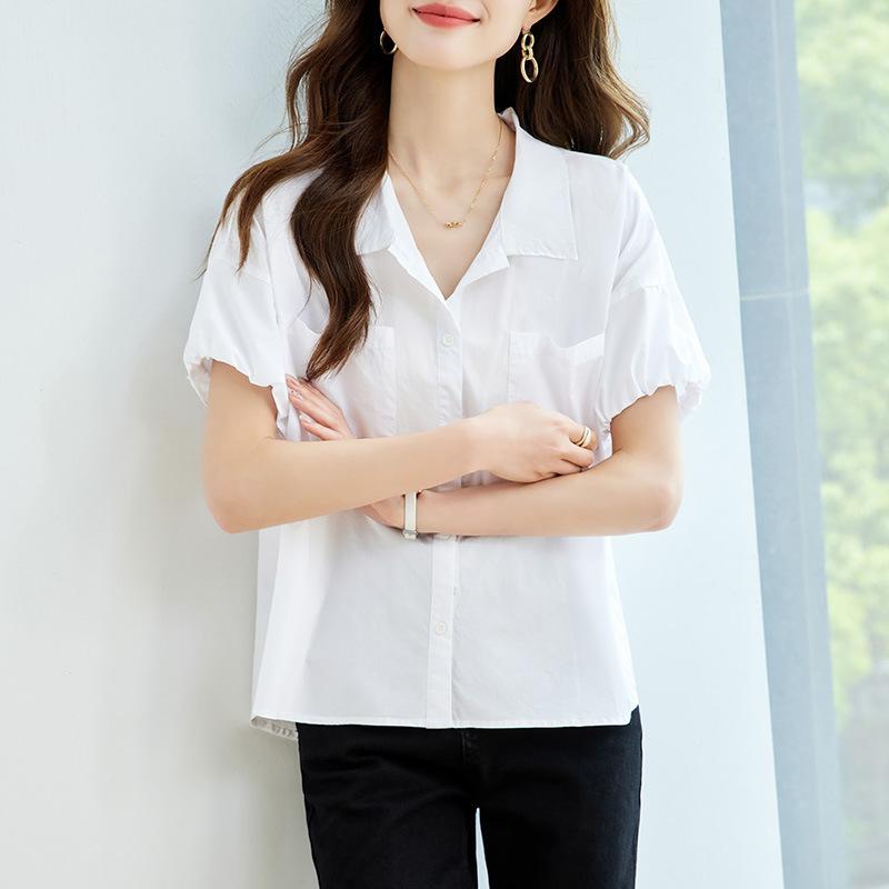 Summer Short-sleeved Shirt Women's New Commuter Korean Version Loose Cotton Top