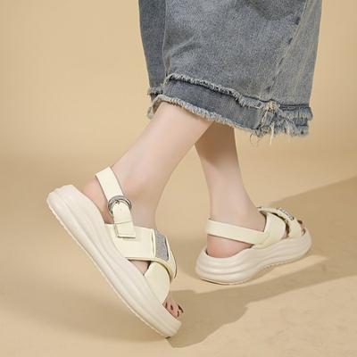 Мода 2024 НОВЫЕ летние женские босоножки на платформе из натуральной римская танкетка мягкая подошва женская обувь