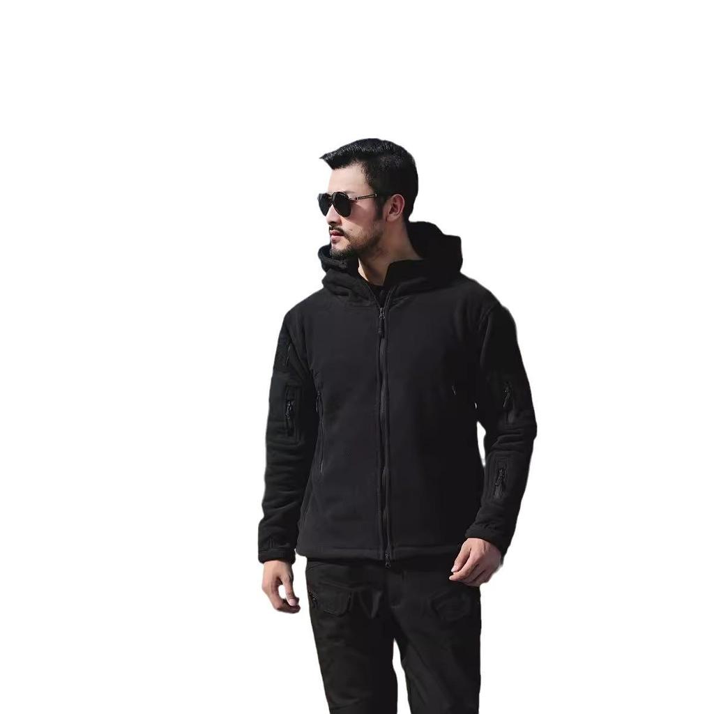 Men's Outdoor Windproof Warm Fleece Hooded Jacket - Solid Color