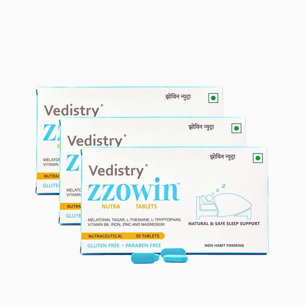Zzowin Sleep Support Tablets 5mg Melatonin | Deep Restful Sleep Aid | 30 Tablets x Pack of 3 | Fast Sleep & Relaxation Formula