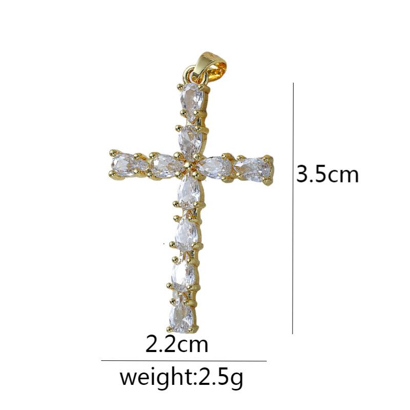 Подвеска из микроциркония с медной инкрустацией, крест, сохраняющий цвет, аксессуары для ожерелья из меди с позолотой.