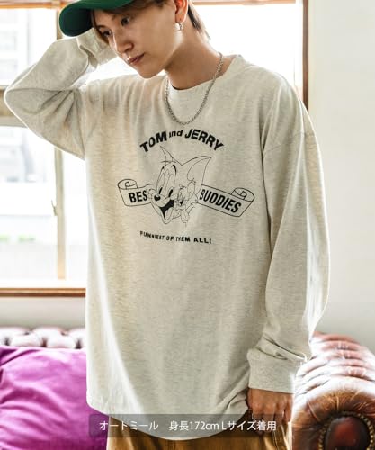 [IMPROVES] Casual [TOM & JERRY] Custom-made Buddies Oval Long Sleeve T-Shirt, Men's, Oatmeal