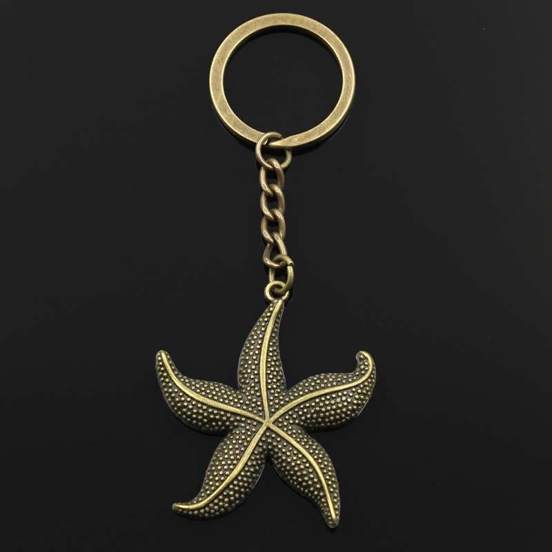 Модный 30 мм брелок для ключей, металлический брелок для ключей, ювелирные изделия, античная бронза, морская звезда, подвеска 50x43 мм