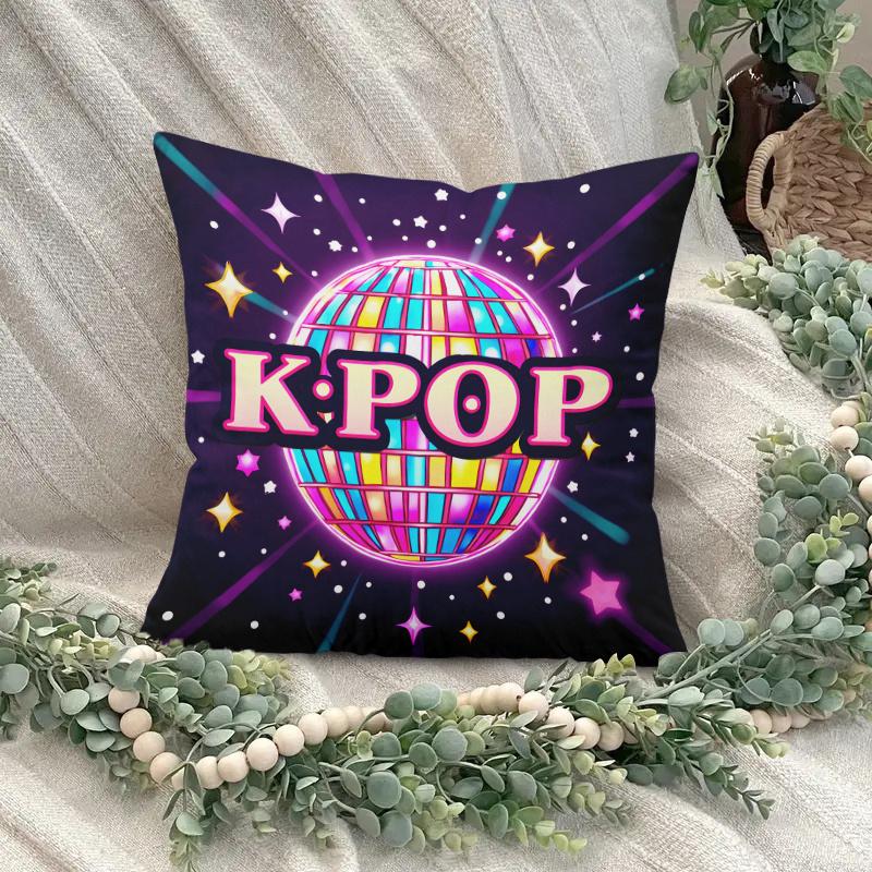 K Pop Concert Square Printed Pillowcase, Zip Closure, Machine Washable For Outdoor Camping Beach Sofa Chair Decor, No Pillow Cor
