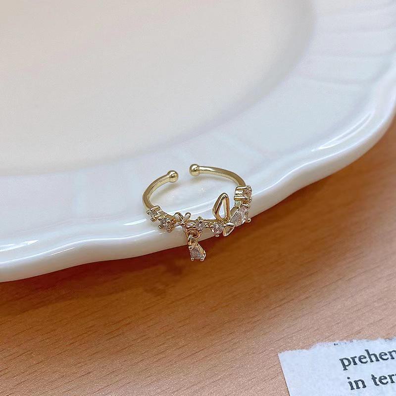 Регулируемое двухслойное кольцо Love Ring с цирконием для женщин, милое и стильное, нишевый дизайн для указательного пальца.