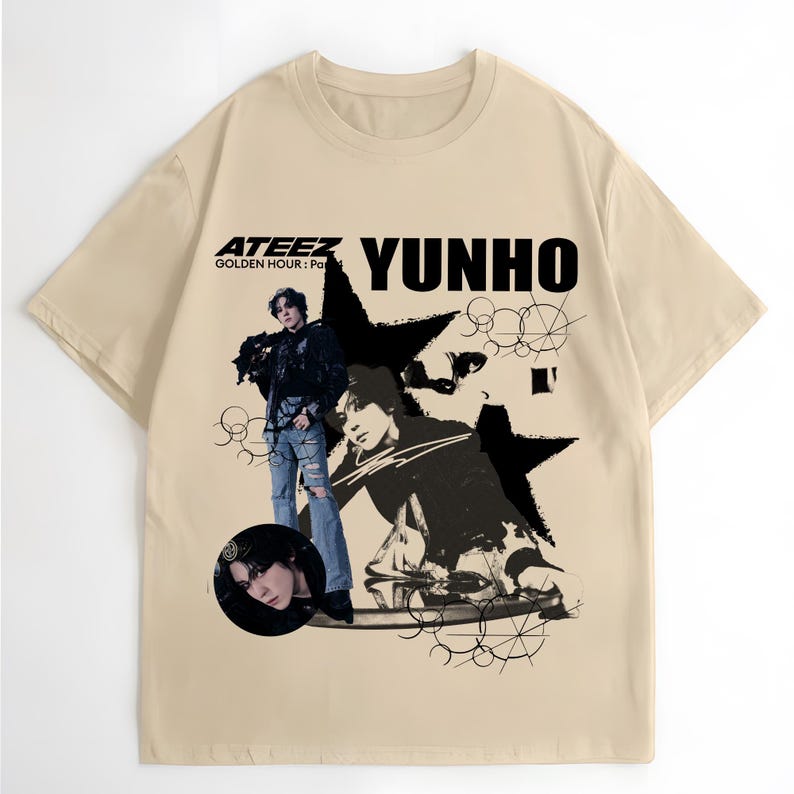 Ретро-рубашка Yunho Ateez, Рубашка Ateez Golden Hour Part 4, Рубашка Ateez World Tour 2026, Рубашка с участниками Ateez Kpop, Ateez Mito