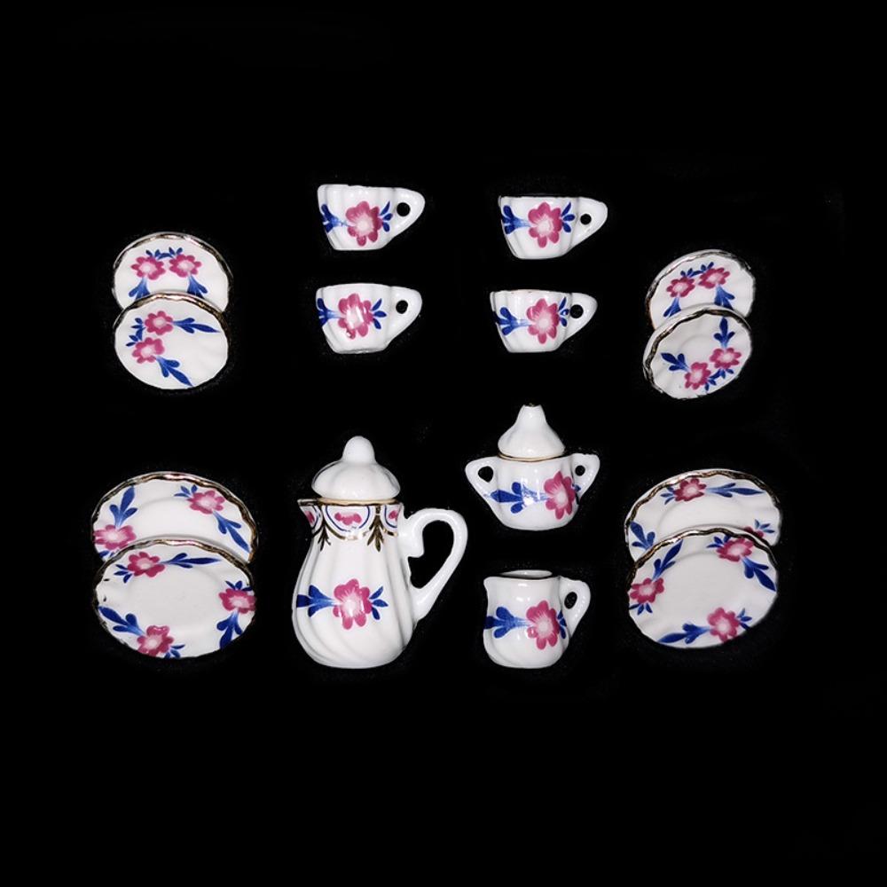 Kettle Dollhouse Miniature Tea Set Ceramic Miniature Porcelain Tea Cup Set  Dollhouse Ornament