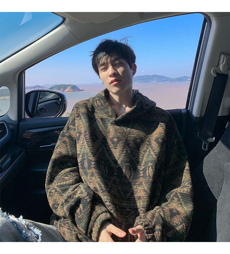 Мужская толстовка с капюшоном в этническом стиле с флисовой подкладкой - Осенне-зимний тренд